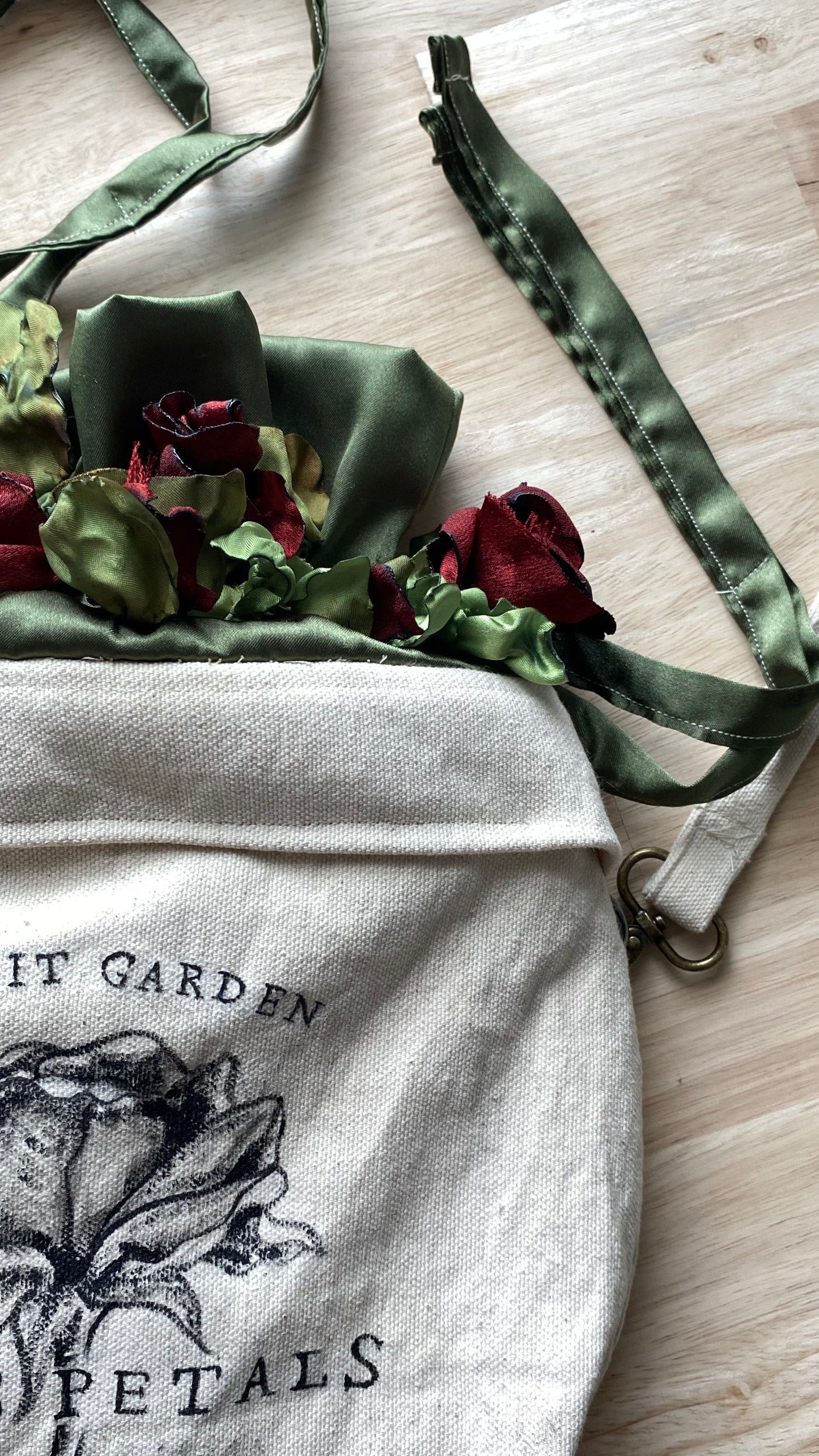 Wilted Floral  Handmade Drawstring Tote Purse | Misfit Garden collection