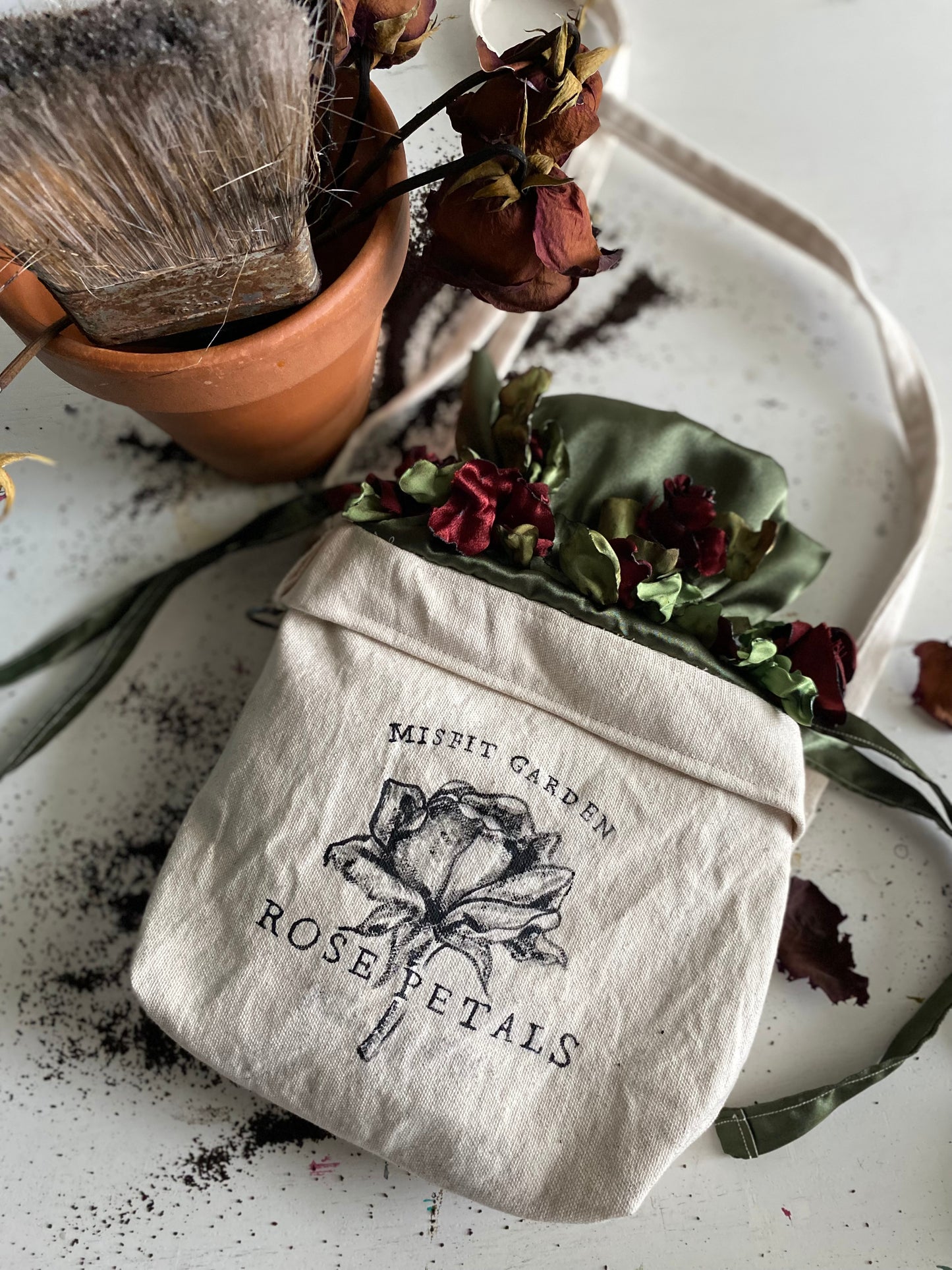 Wilted Floral  Handmade Drawstring Tote Purse | Misfit Garden collection
